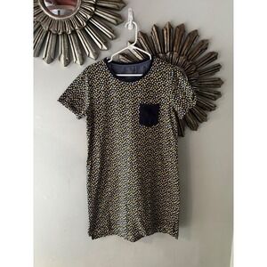 LL Bean Signature Floral T-Shirt Dress Cotton Shift Navy Ditsy Print Pocket Med